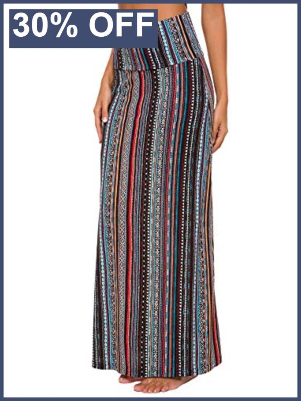 Women's Spandex Fold-Over Flare Long Maxi Skirt High Waist Solid